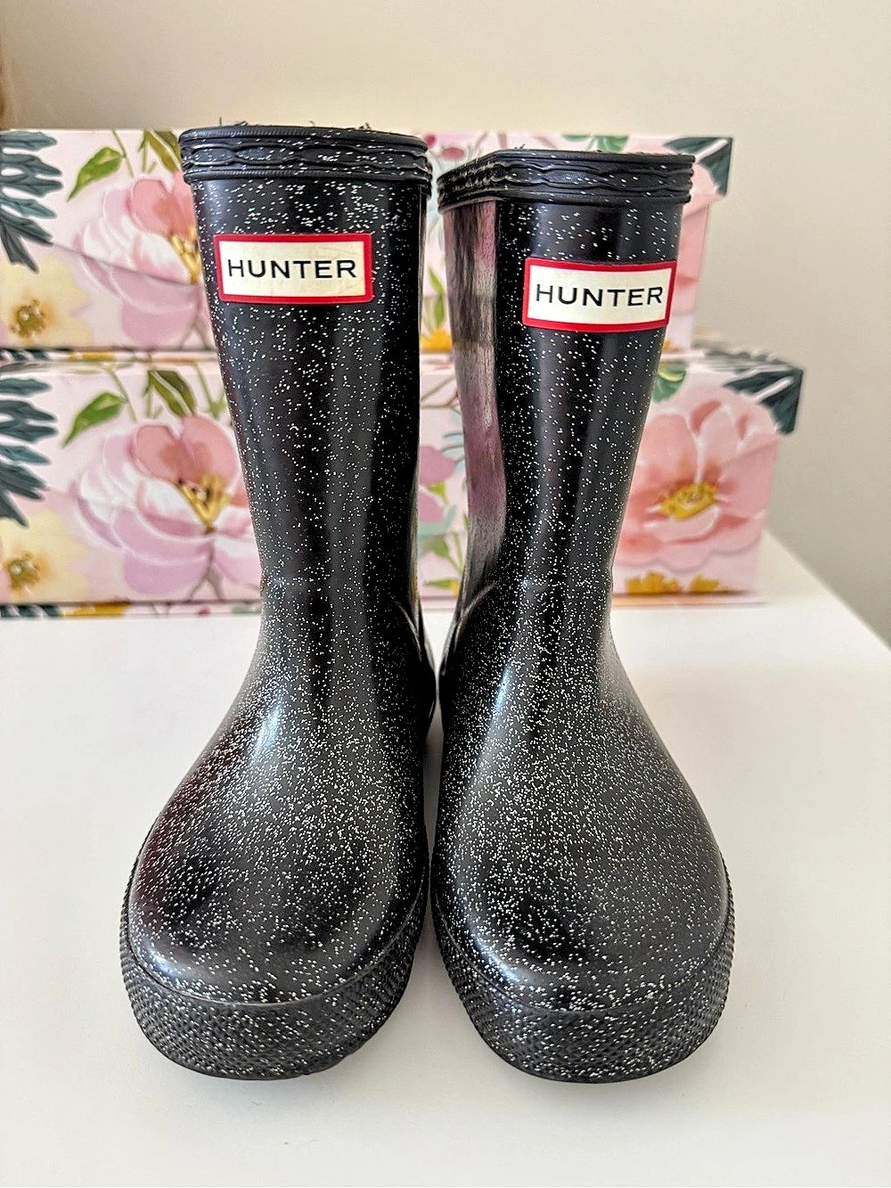 Hunter Kids First Classic Giant Glitter Rain Boots Black